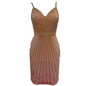 Abby Paris By Lucci Lu Dusty Rose Fully Beaded Mini Dress Dusty Rose Size 0